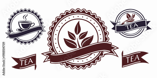 Set of retro style tea badges and emblems, vector