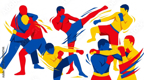 Martial Arts Fighters in Dynamic Combat Poses.