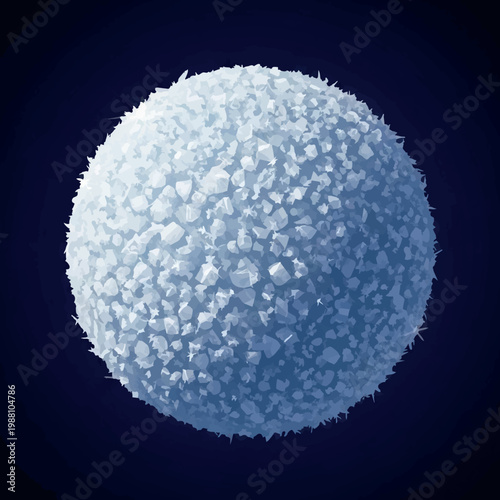 Textured white crystalline sphere isolated on dark blue background, geometric vector illustration with frosted mineral crystal surface .