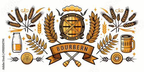 Vintage brewery and whiskey design elements collection, vector