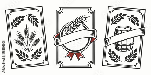 Vintage brewery and bakery emblem labels with wheat, vector