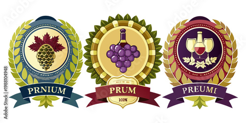 Set of vintage premium wine labels and emblems, vector