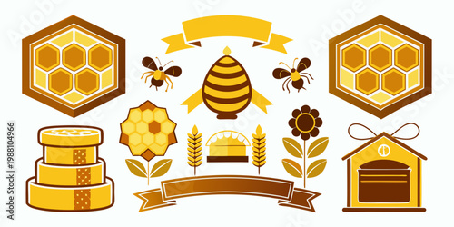 Honey and beekeeping design elements set, vector