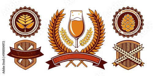 Vintage brewery logos and beer emblem collection, vector
