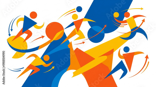 Dynamic Abstract Figures Engaged in Energetic Movement.