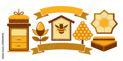 Honey production and beekeeping elements set, vector