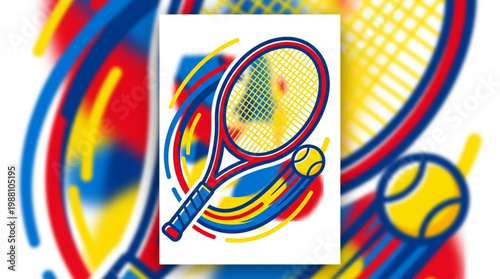 Vibrant Tennis Racket and Ball Illustration Dynamic Action.