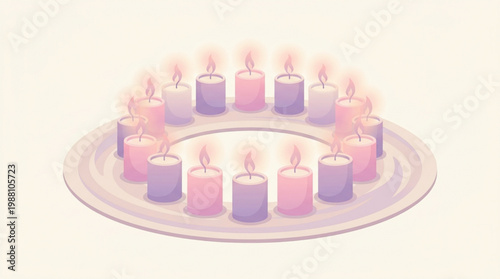 Circle of Lit Candles on a White Plate.