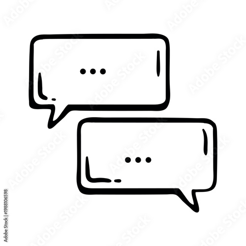Chat Box icon for website messaging system. Hand drawn doodle illustration of rectangular talk bubbles with typing symbols.
