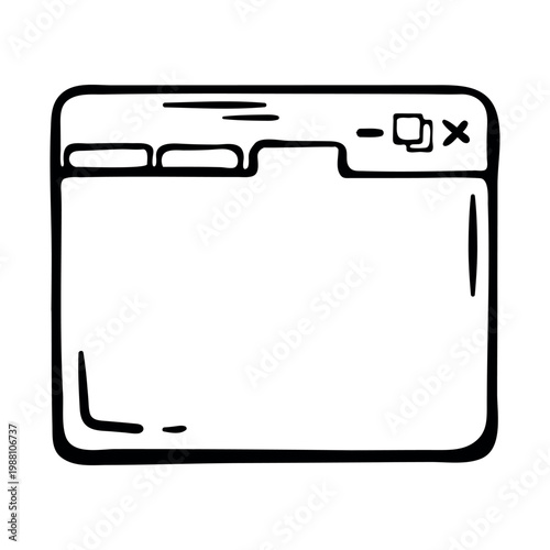 Doodle Browser Tabs icon for interface wireframing. Hand drawn doodle illustration of a web browser frame with multiple open navigation tabs.