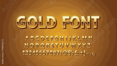 Elegant gold foil font displaying uppercase and lowercase letters with numbers and symbols Vector