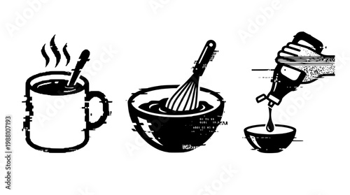 Vector graphic illustration of coffee and mixing utensils design