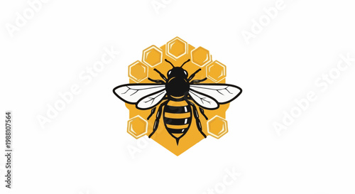 Stylized bee with honeycomb pattern