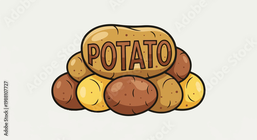A pile of cartoon potatoes, one with the word POTATO etched into it