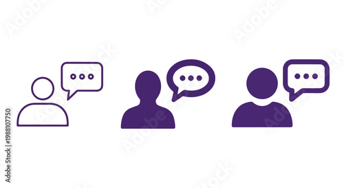 Simple vector illustration of three people engaging in conversation with speech bubbles for communication and social