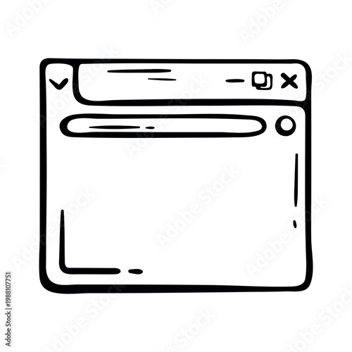 Doodle Browser Window icon for interface wireframing. Hand drawn doodle illustration of a web browser frame with navigation buttons and address bar line.