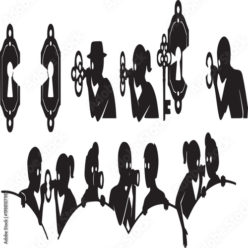 silhouette rowing team synchronized workout on ergometer machines in dark studio