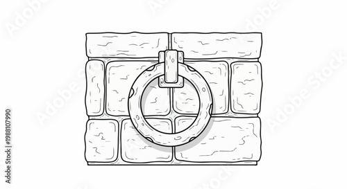 A stone well facade with a large iron ring handle centered