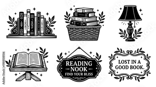 Vector illustration of a reading nook with books and lamp