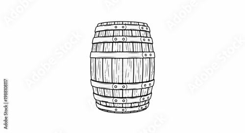 A simple black and white illustration of a wooden barrel with metal bands (1)