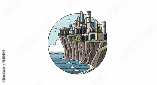 Ancient castle complex perched dramatically on a rugged coastal cliff