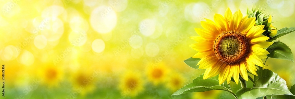 Obraz premium Vibrant Sunflower Blooming in a Soft Bokeh Background, Exuding Warmth and Serenity in Nature s Light