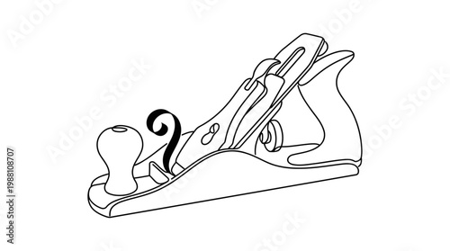 Single Continuous Line Woodworking Hand Plane with Curling Wood Shaving Ribbon Minimal Vector Illustration