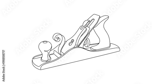 Single Continuous Line Woodworking Hand Plane with Curling Wood Shaving Ribbon Minimal Vector Illustration