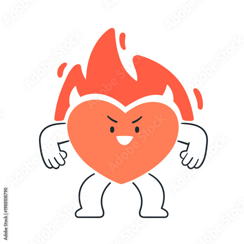 Heart character in fire. Hot burning love symbol, passionate aroused excited ...