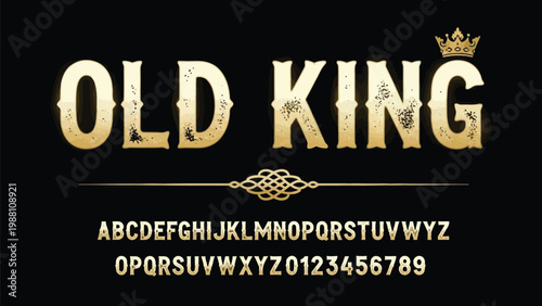 Vintage old king font display with ornate crown and decorative elements Vector