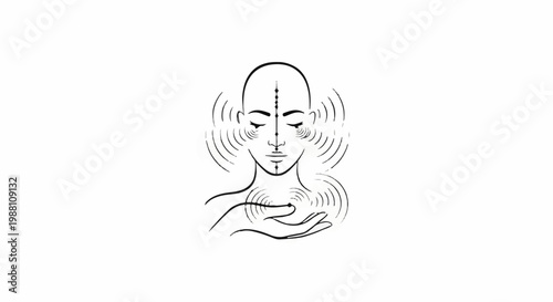 Person with closed eyes, radiating energy from head and hands