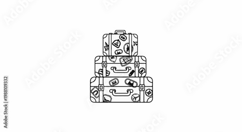 Stacked suitcases adorned with travel stickers, ready for adventure