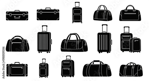 Collection of various travel bags and luggage silhouettes.