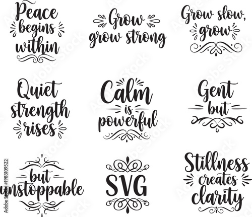 Peace Begins Within SVG Bundle, Calm Mindfulness Inspirational Typography