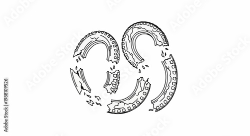 Broken tire pieces scattered around