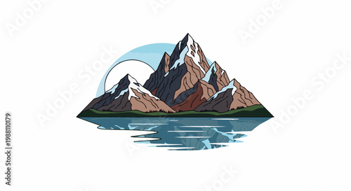 Jagged snow-capped peaks reflected in still water under a pale sky