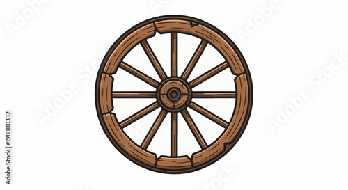 Antique wooden wagon wheel with spokes and rim, isolated on white