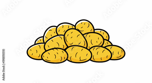 A pile of cartoonish yellow potatoes with black outlines