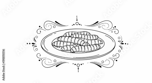 A plate of plump worms served in an ornamental border