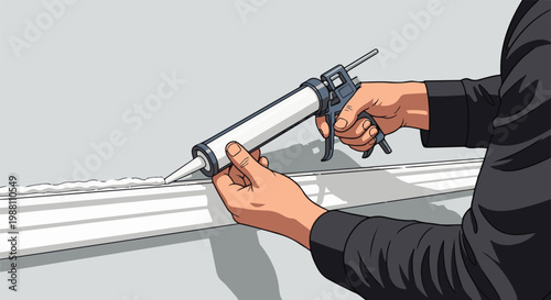 Hands applying sealant with a caulking gun to a joint