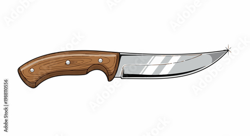 A knife with a polished metal blade and a wooden handle