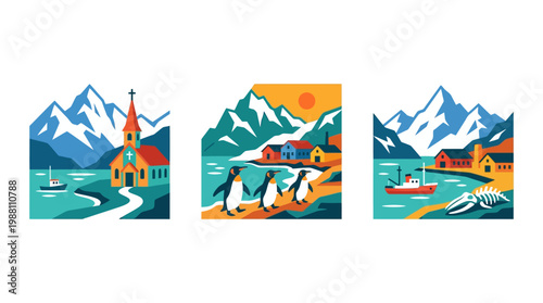 Set of Colorful Antarctic Landscapes in Square Format