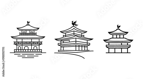 Minimalist Line Art of Traditional Japanese Pagodas