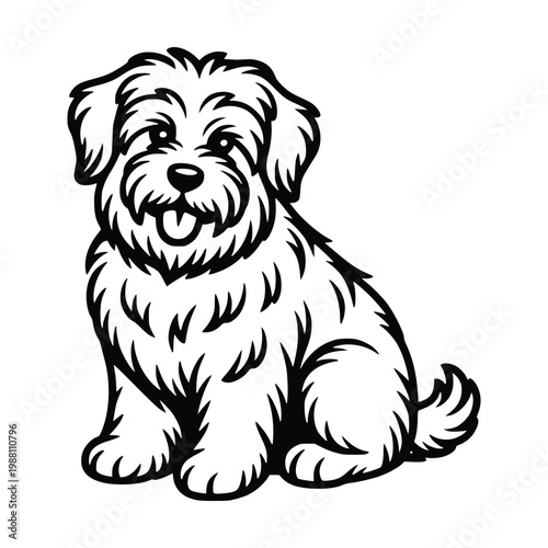 Little maltese dog sitting and smiling happily on white background vector illustration in hand drawn line art style for coloring book and educational materials featuring cute domestic pet.