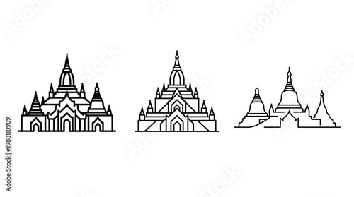 Minimalist Line Art of Myanmar Pagodas