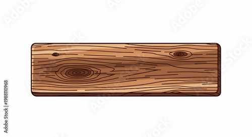 Rustic wooden plank with prominent grain and knots, isolated on white