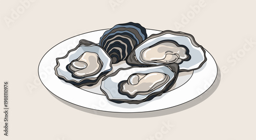 Plate of opened oysters with a closed oyster in the background