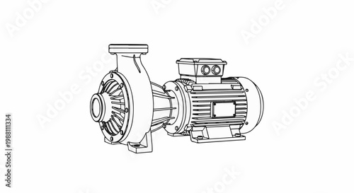 Technical illustration of an industrial electric motor coupled to a centrifugal pump