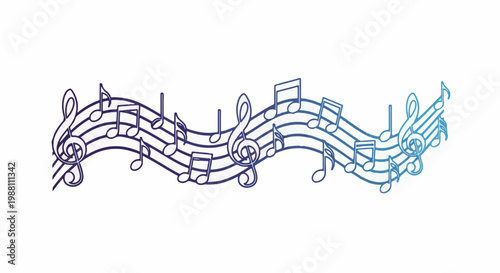 Wavy musical staff with clef and notes in purple to blue gradient