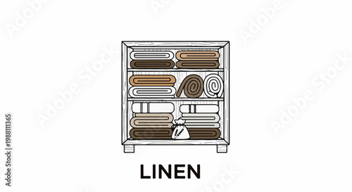 Wooden shelf with neatly folded towels and a sachet of lavender